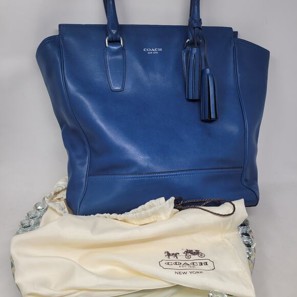 Coach Legacy Tanner Blue Purse Bag Double Handle W Satin Dust Bag Handbag Large - Picture 1 of 13